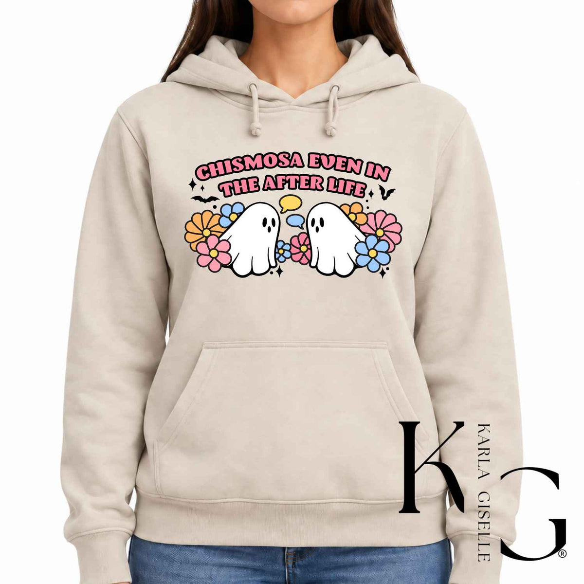 chismosa Halloween apparel mockup, Cream hoodie