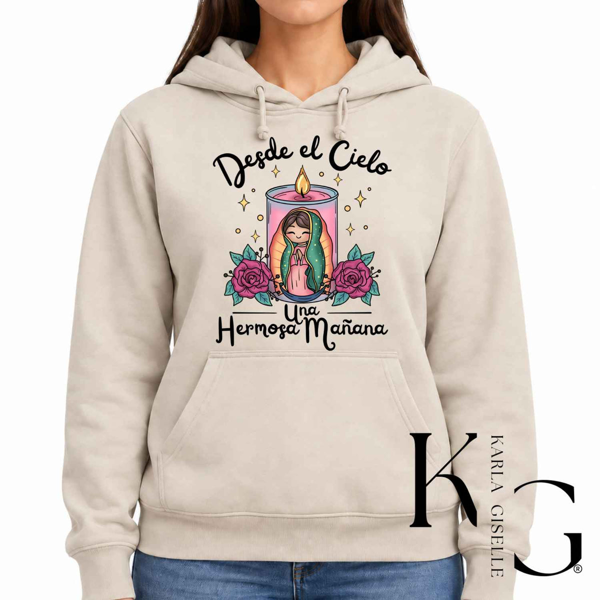 Desde El Cielo Virgencita cream hoodie