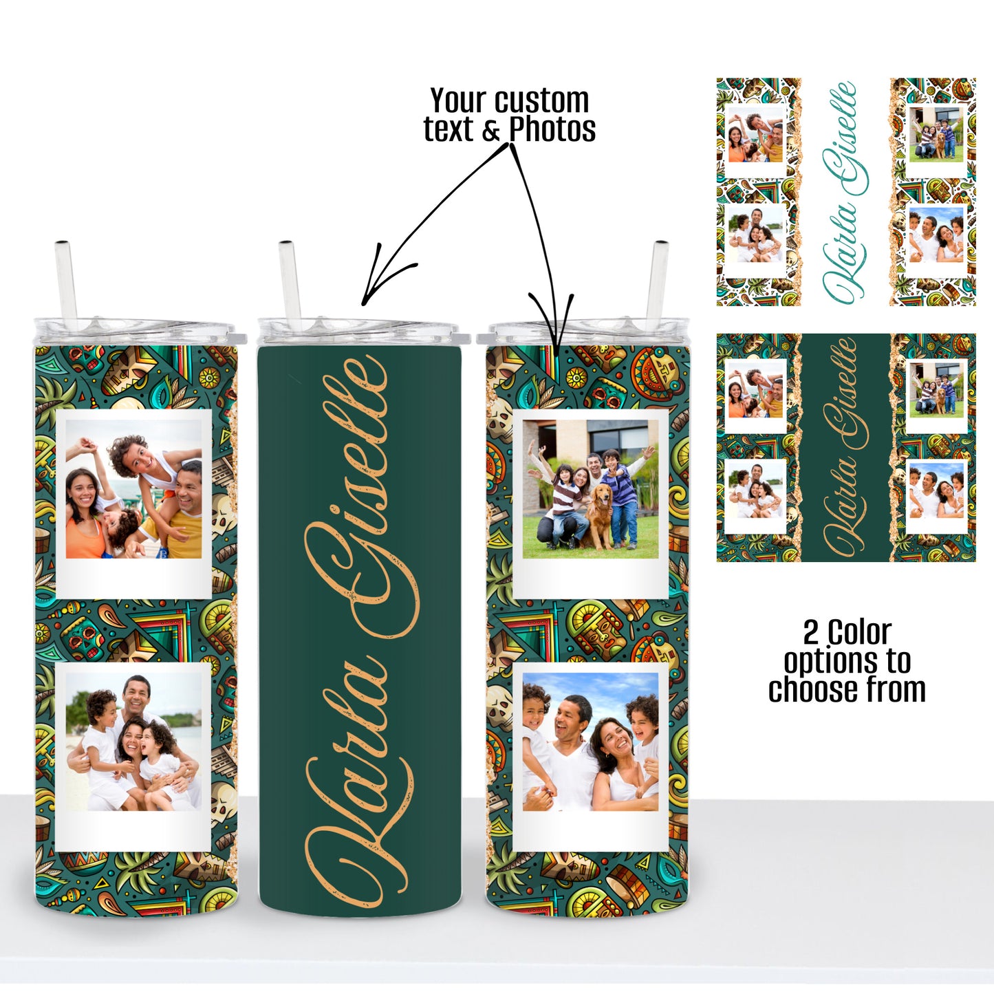 Personalized Aztec Design 4 Photo & Custom Text Tumbler