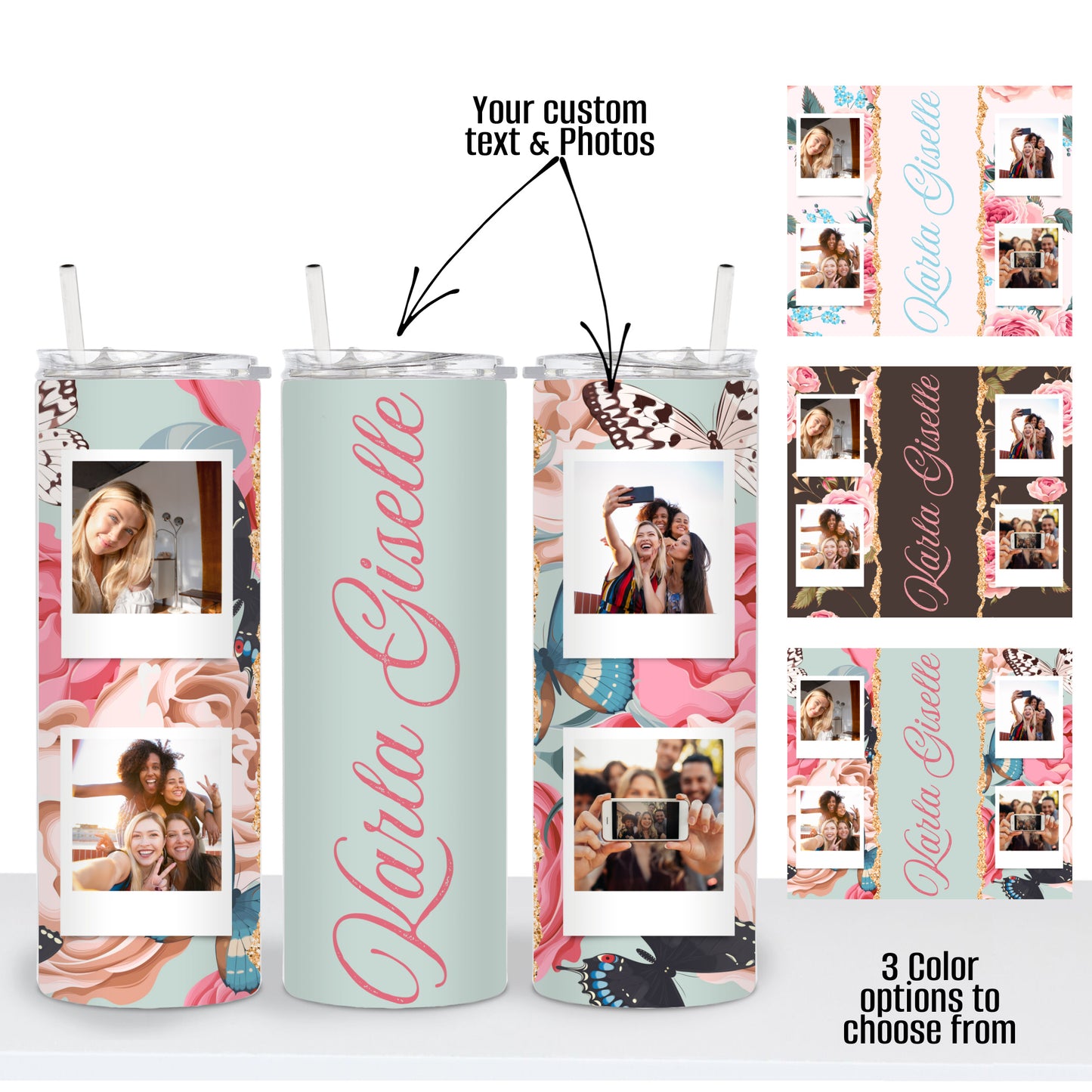 Personalized Floral Design 4 Photo & Custom Text Tumbler