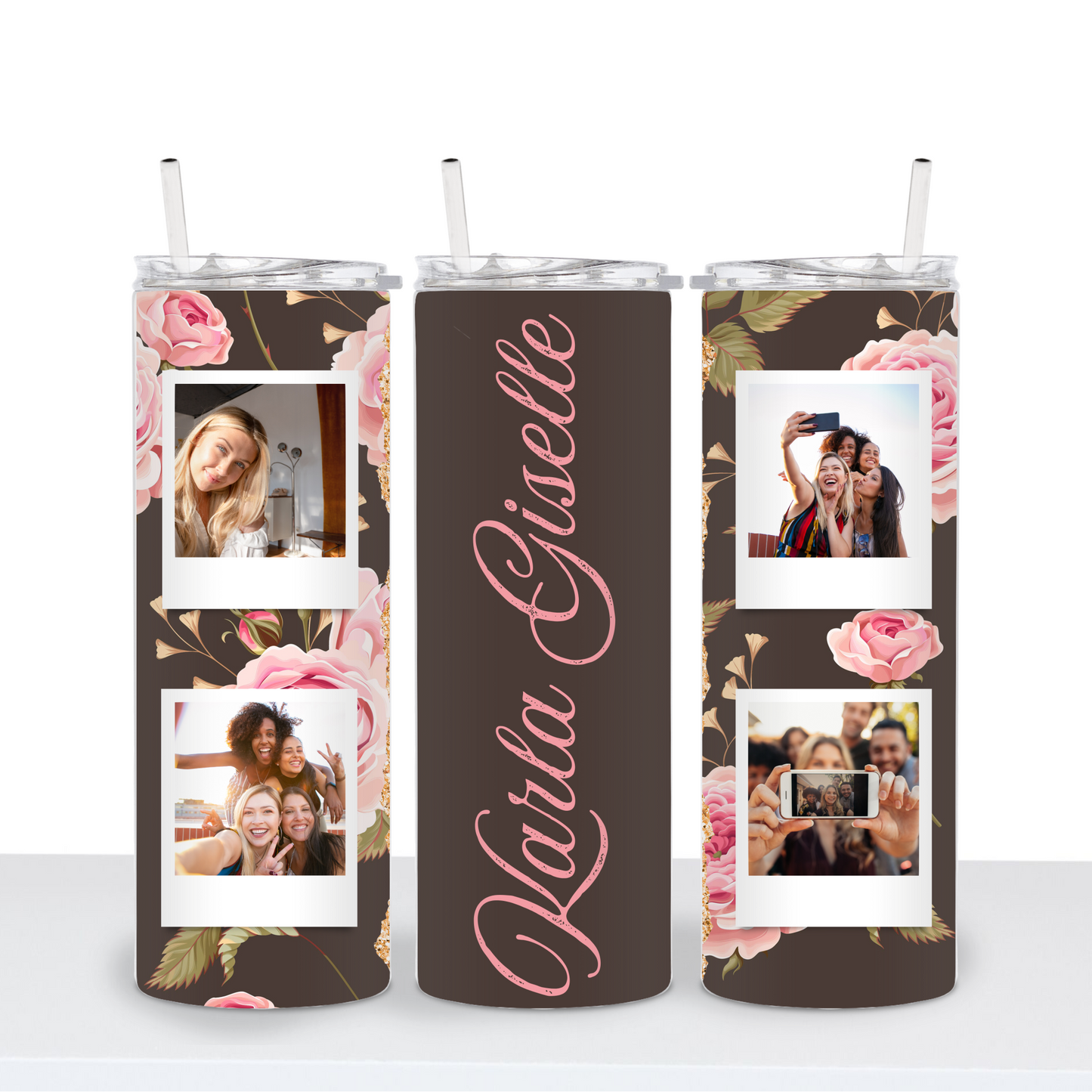 Personalized Floral Design 4 Photo & Custom Text Tumbler