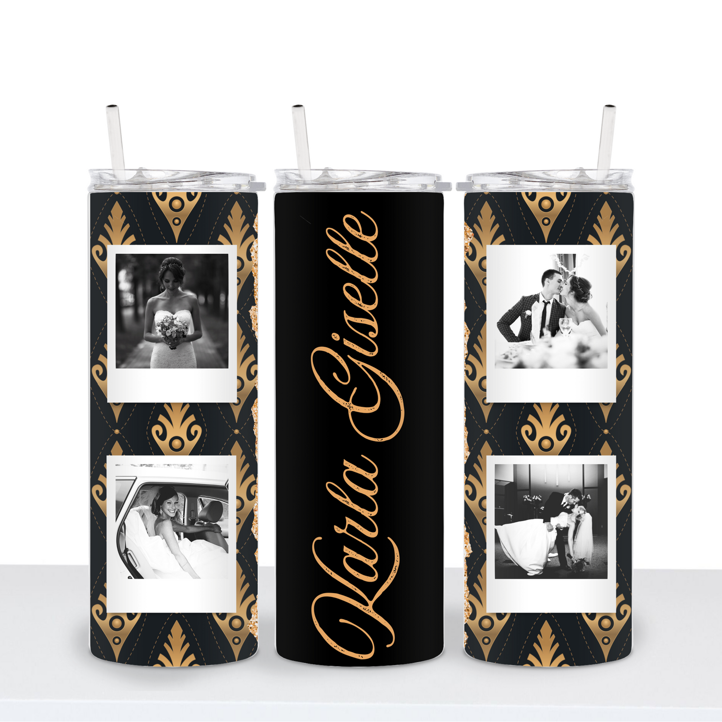 Personalized Elegant Design 4 Photo & Custom Text Tumbler
