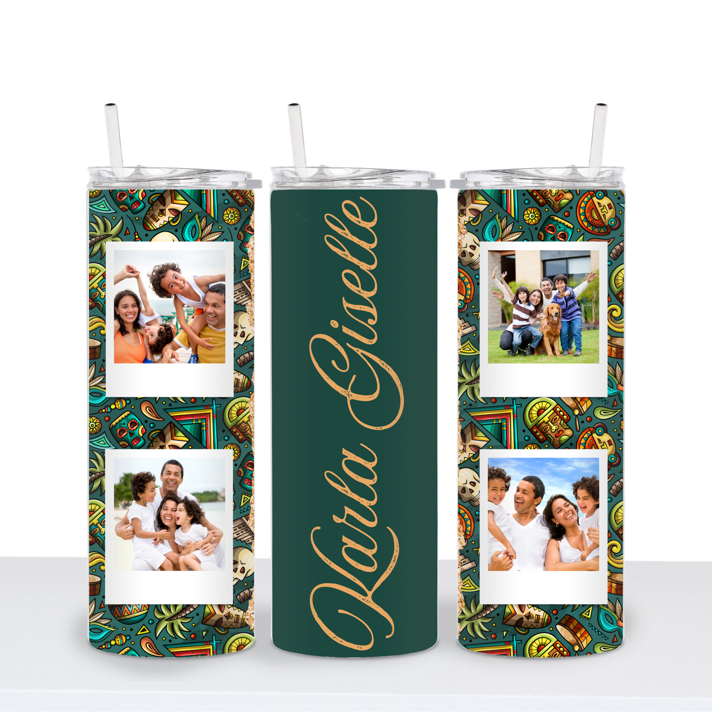 Personalized Aztec Design 4 Photo & Custom Text Tumbler