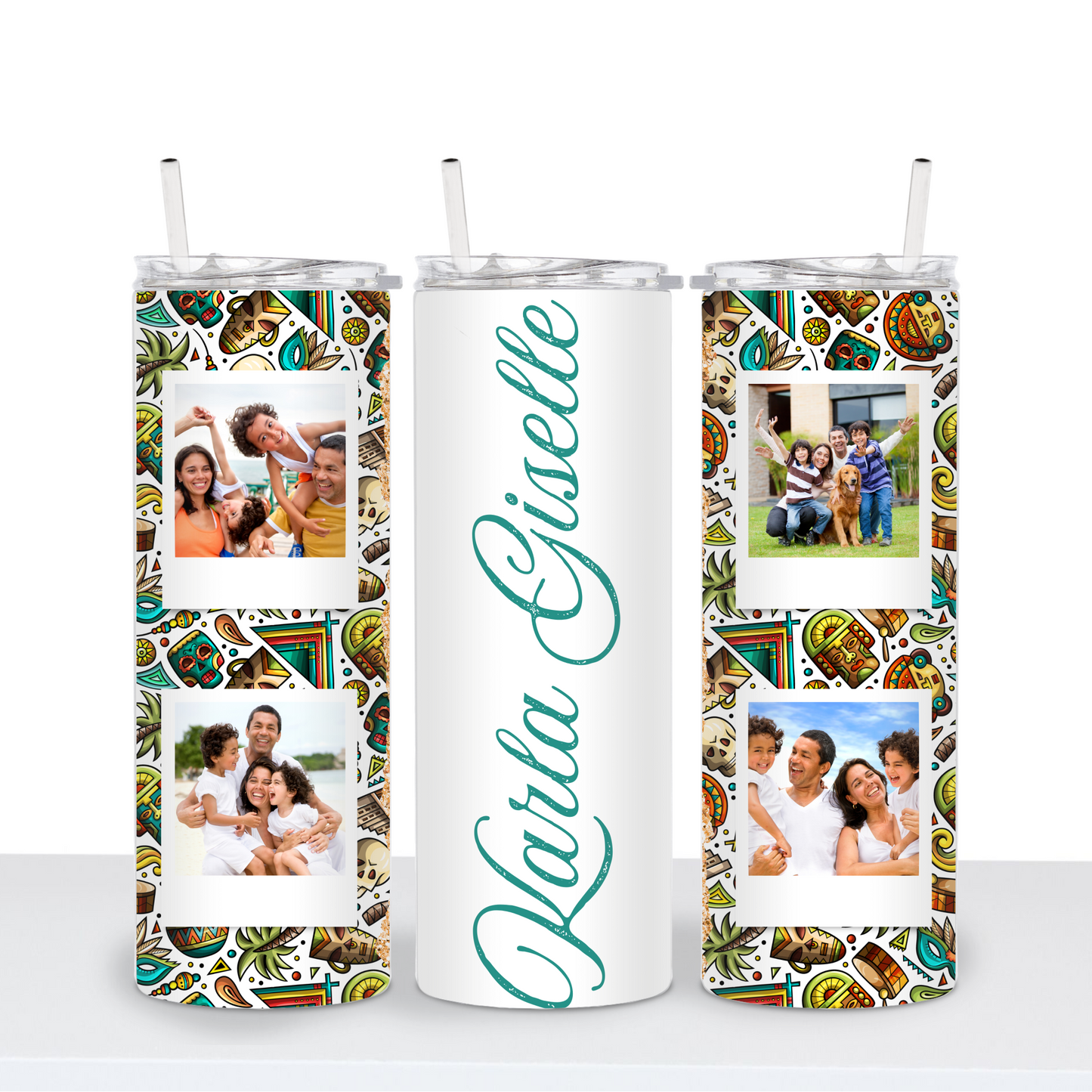 Personalized Aztec Design 4 Photo & Custom Text Tumbler