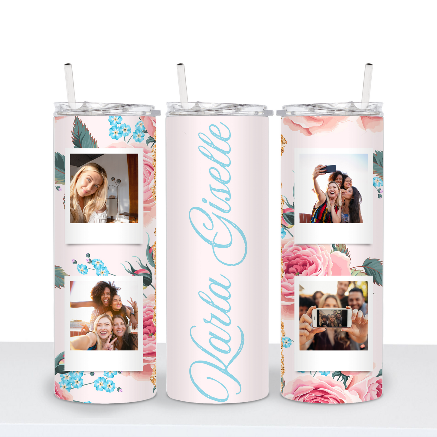 Personalized Floral Design 4 Photo & Custom Text Tumbler