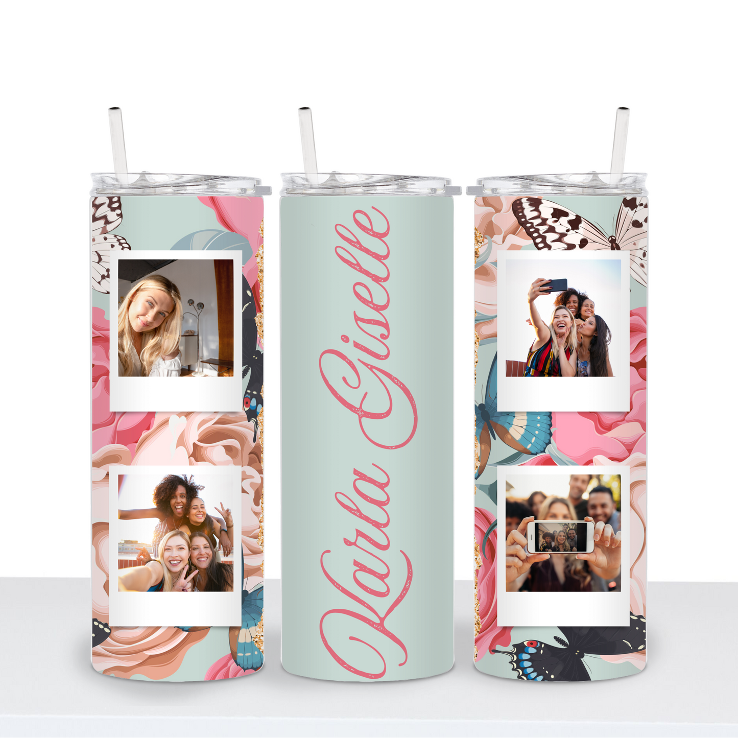 Personalized Floral Design 4 Photo & Custom Text Tumbler