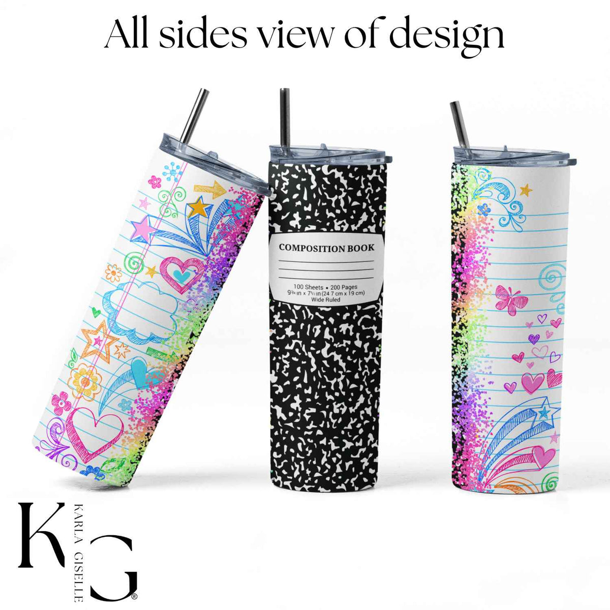 Composition Notebook Colorful Doodles 20 oz Tumbler