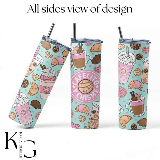 Teal and Pink Cafecito y Chisme 20 oz Tumbler