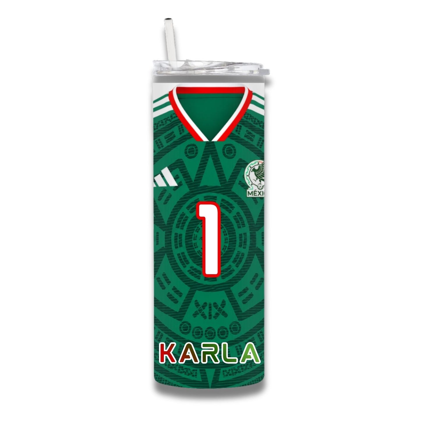 Personalized Mexico Soccer Jersey 20oz Skinny Tumbler  Insulated Stainless Steel Travel Cup