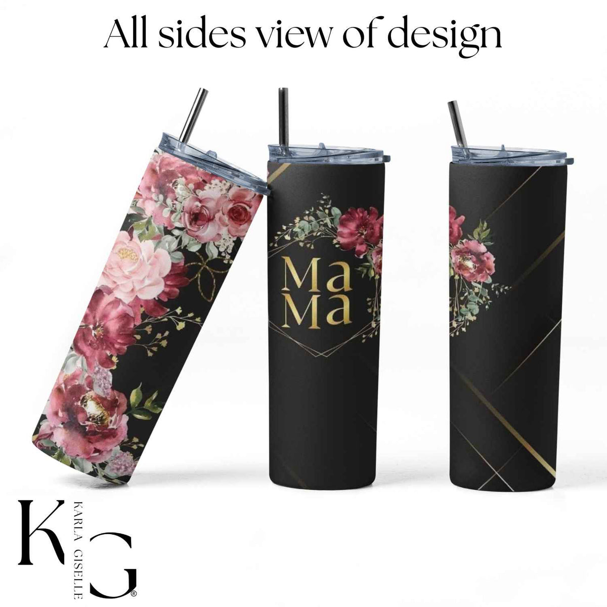 Elegant Mama, Black and Gold Floral 20 oz Tumbler