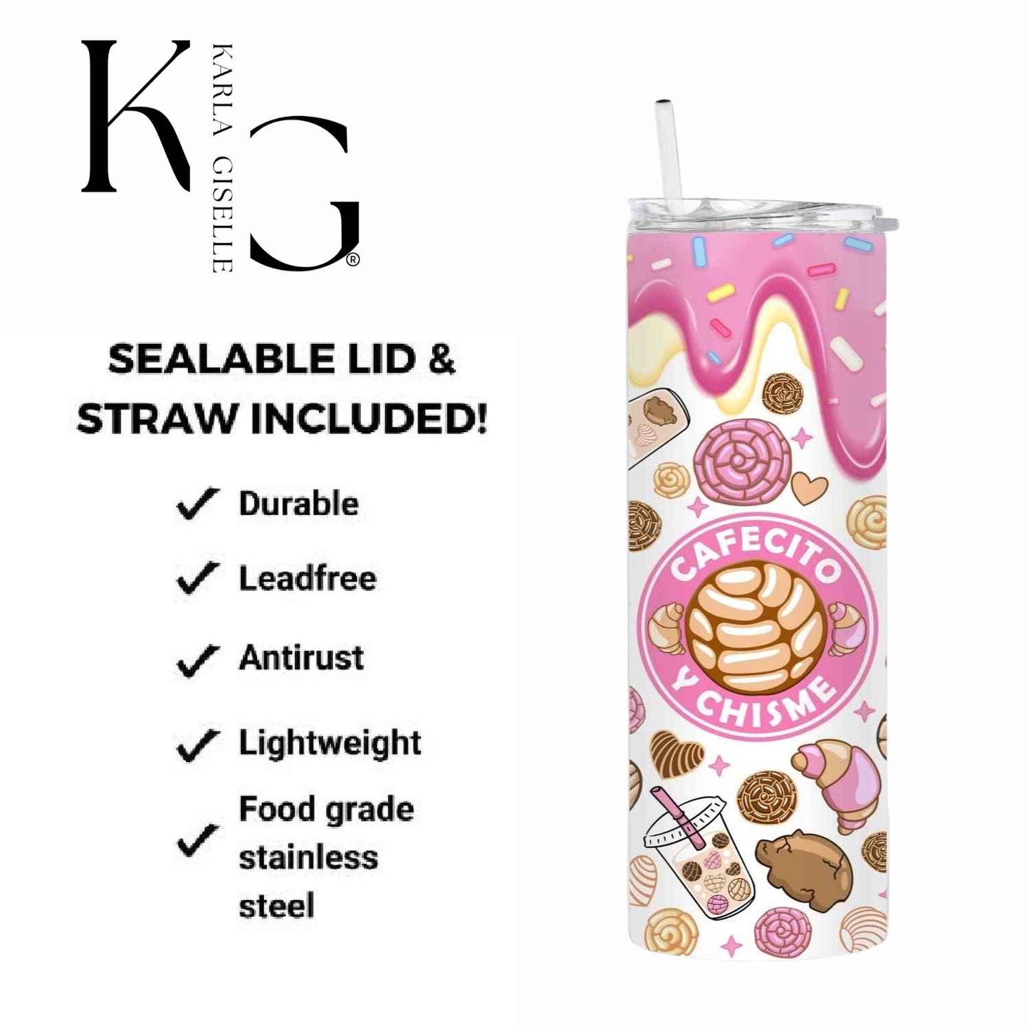 Pink Cafecito y Chisme, Pan Dulce 20 oz Tumbler