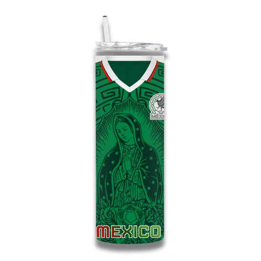 Mexico Soccer Jersey, Virgen de Guadalupe Edition 20oz Skinny Tumbler Insulated Stainless Steel Travel Cup