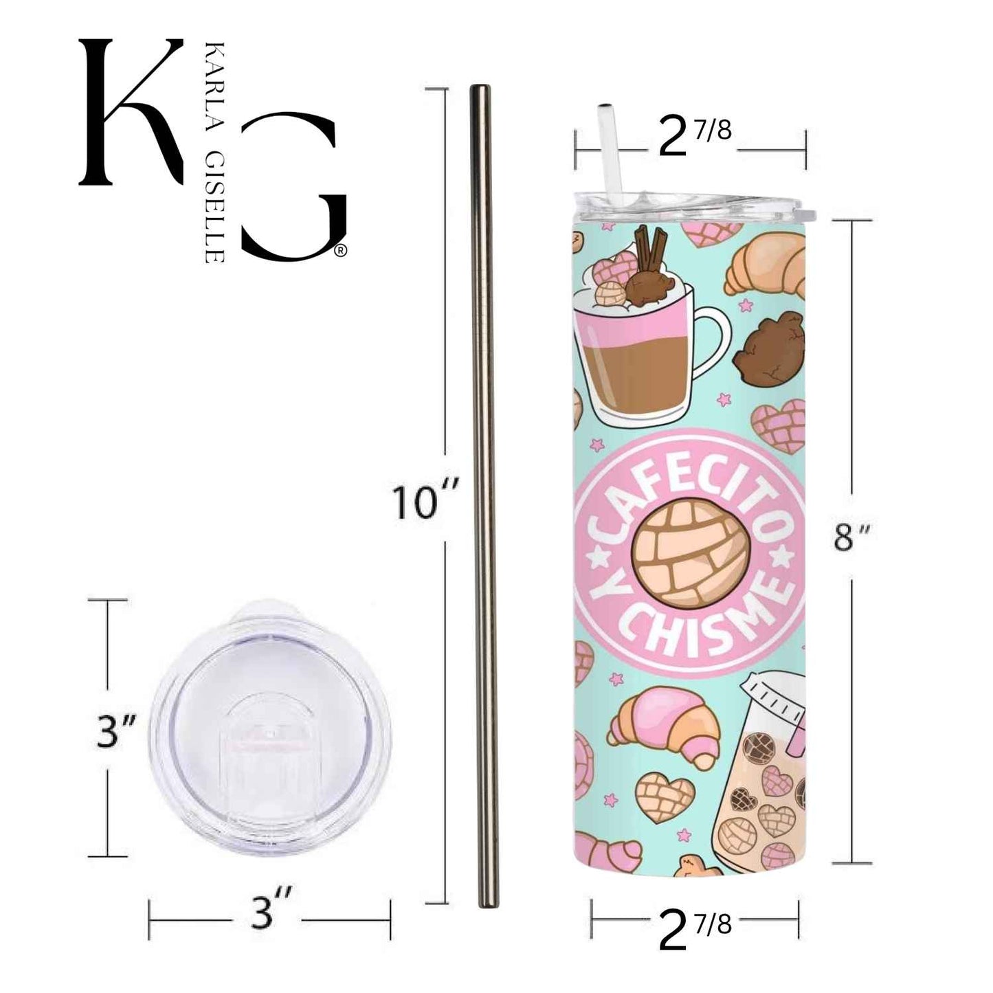 Teal and Pink Cafecito y Chisme 20 oz Tumbler