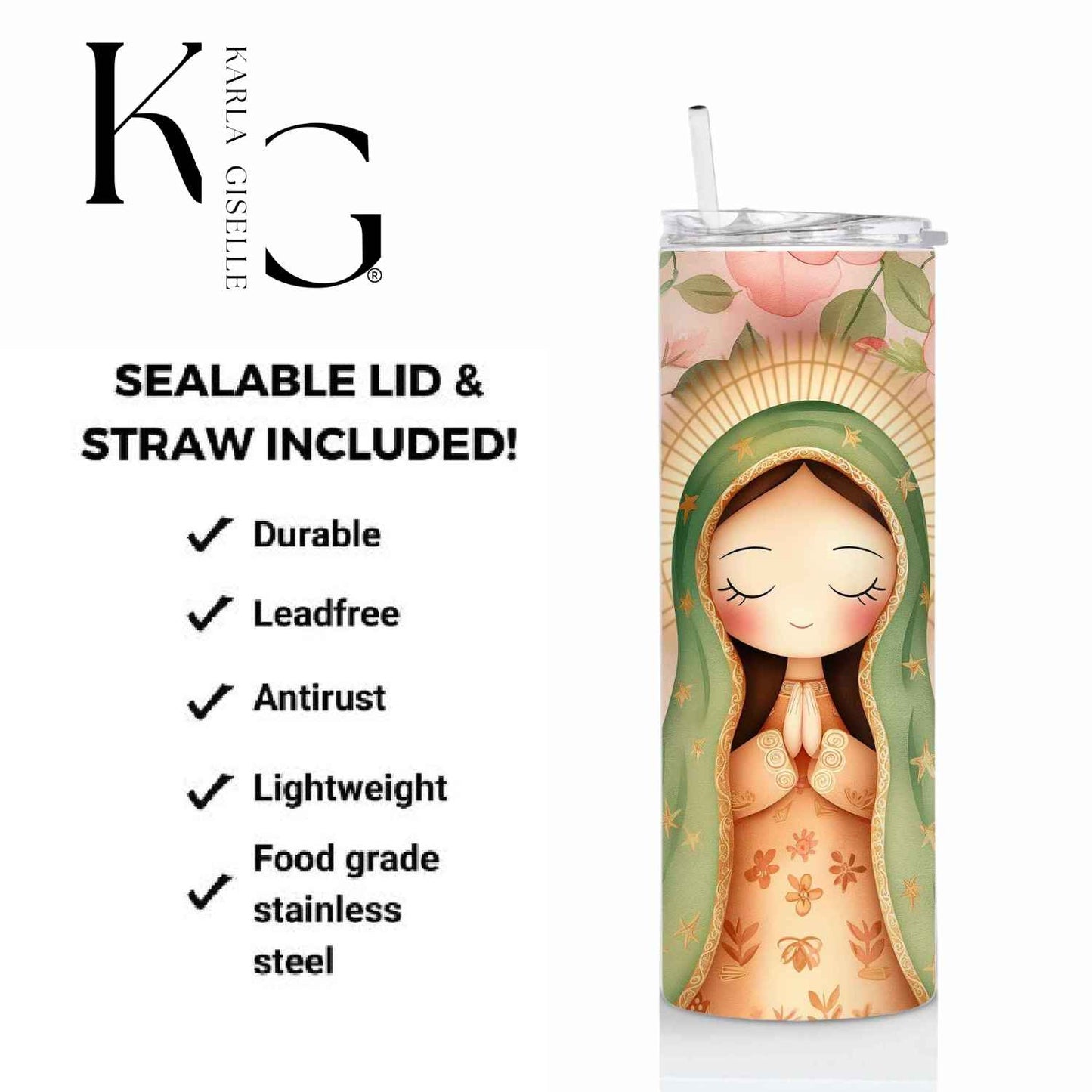 Virgencita Floral, Fe y Serenidad 20 oz Tumbler