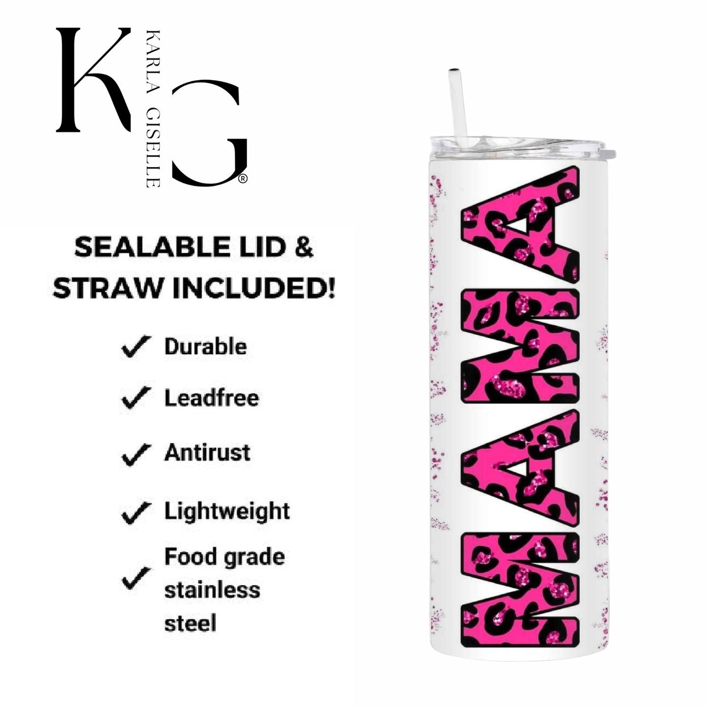 Mama Pink Glitter Leopard Print 20 oz Tumbler