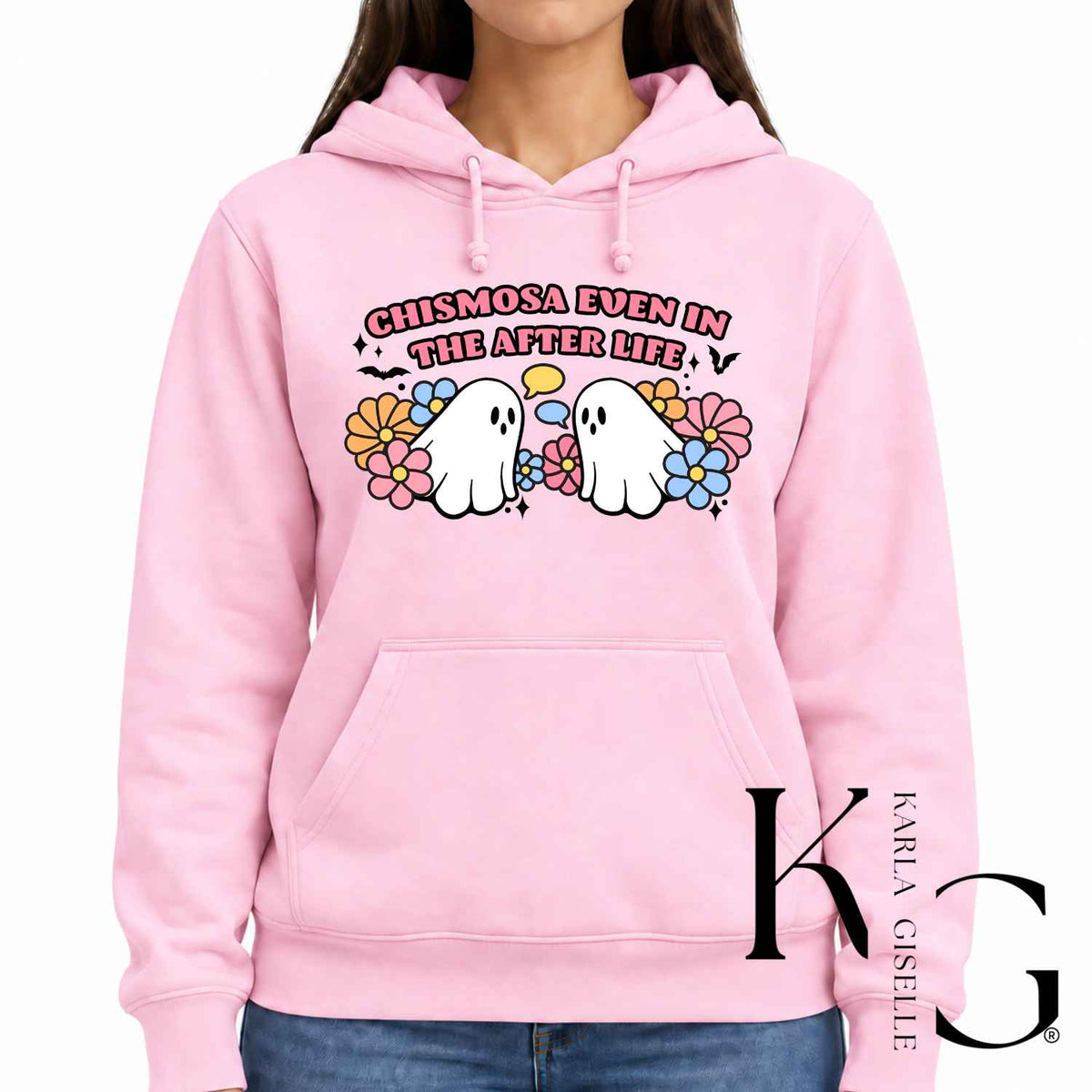 chismosa Halloween apparel mockup, Pink hoodie