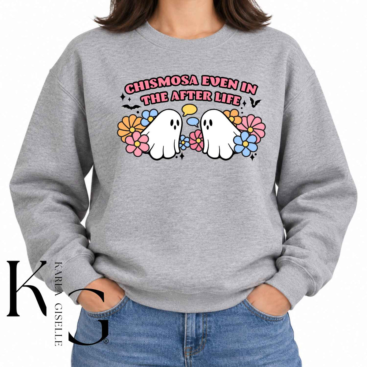 chismosa Halloween apparel mockup, Gray sweatshirt