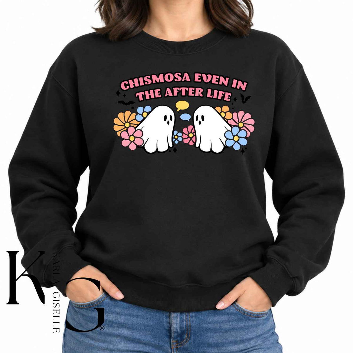 chismosa Halloween apparel mockup, Black sweatshirt