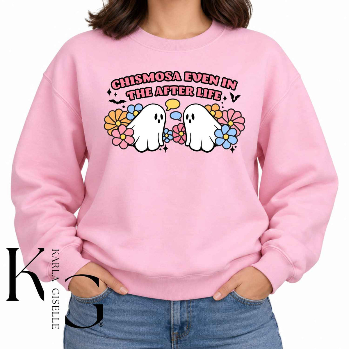 chismosa Halloween apparel mockup, Pink sweatshirt