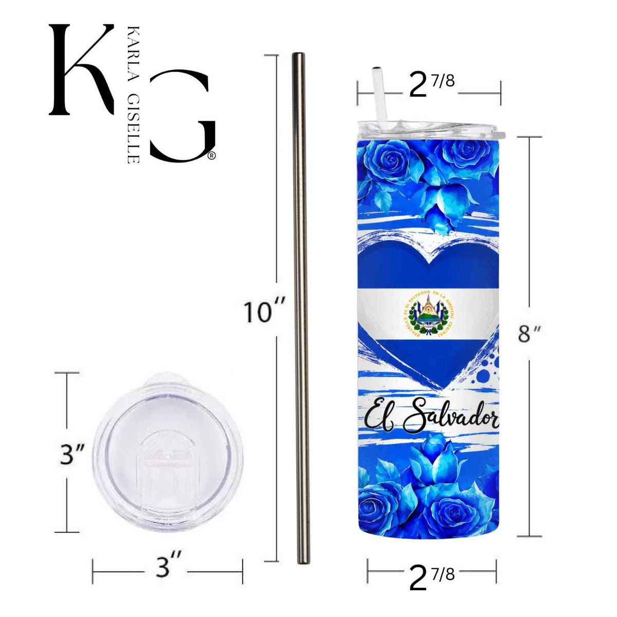 El Salvador Blue Roses and Flag Heart 20 oz Tumbler