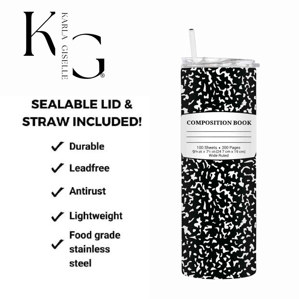 Composition Notebook Colorful Doodles 20 oz Tumbler