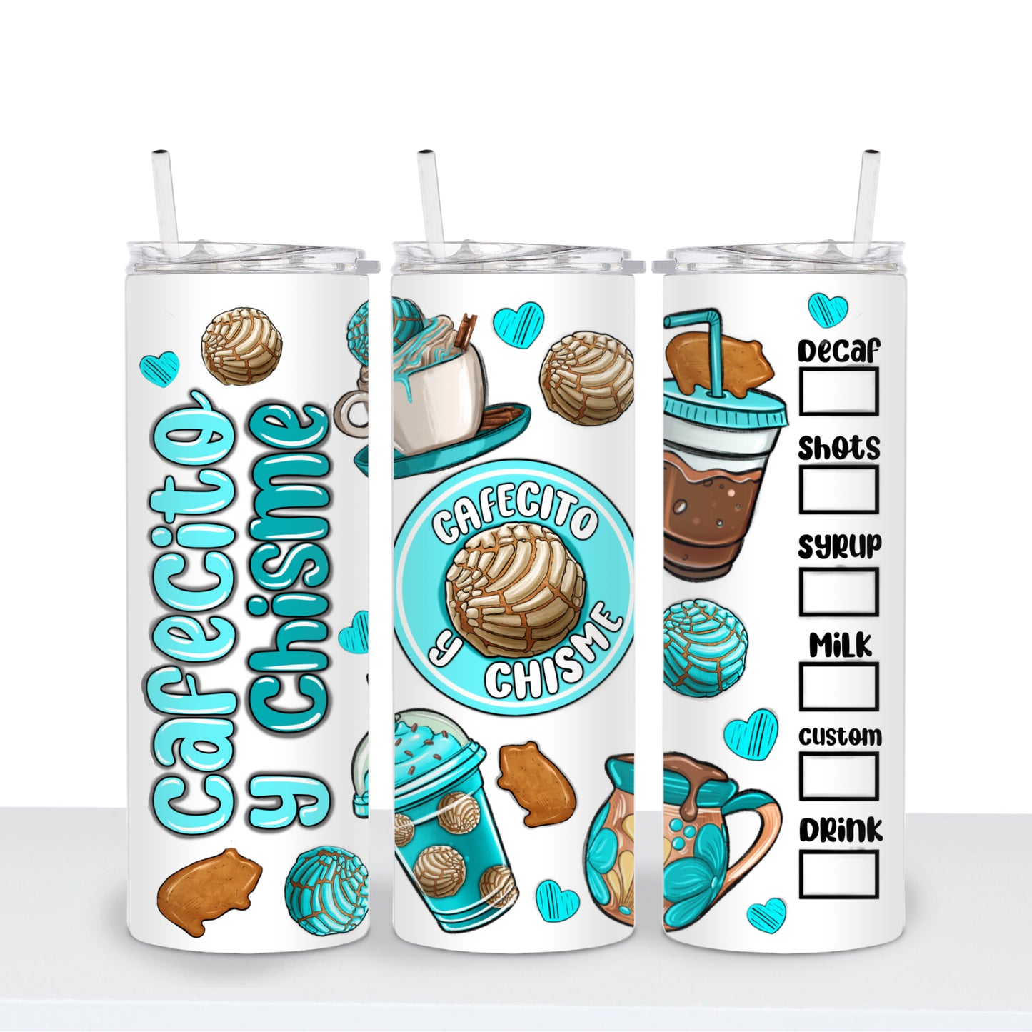 Teal and Brown Cafecito y Chisme 20oz Tumbler