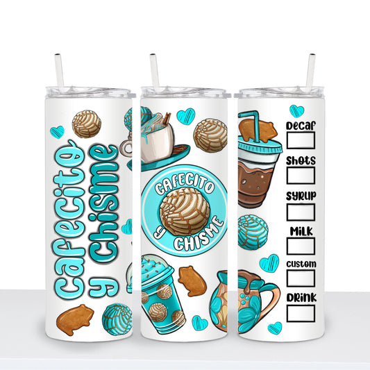Teal and Brown Cafecito y Chisme 20oz Tumbler
