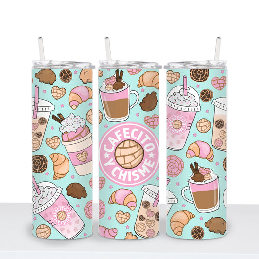 Teal and Pink Cafecito y Chisme 20oz Tumbler