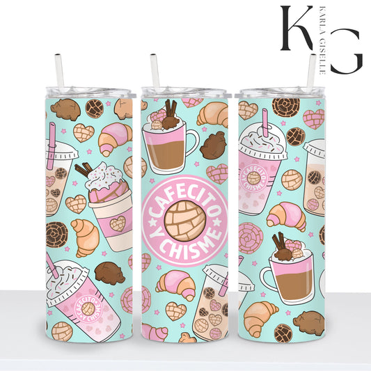 Teal and Pink Cafecito y Chisme 20 oz Tumbler