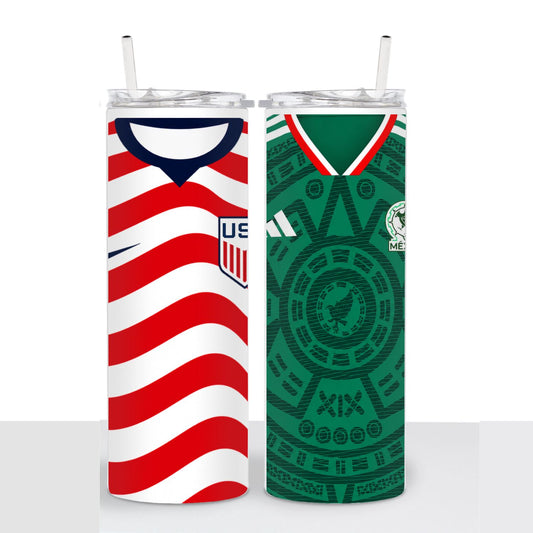 USA & Mexico Double-Sided Soccer Jersey 20oz Skinny Tumbler  Mexican/American Fan Gift