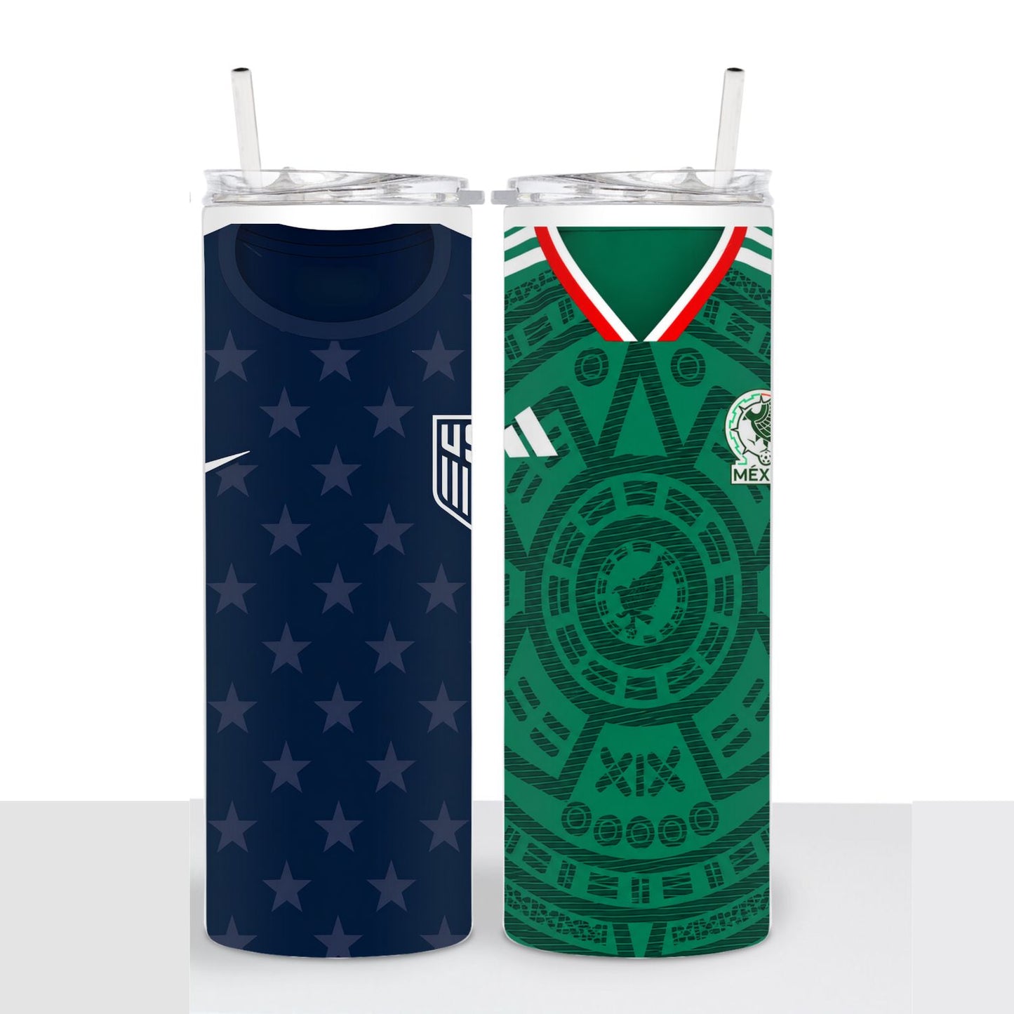 Double-Sided USA & Mexico Soccer Jersey 20oz Skinny Tumbler Mexican/American Fan Travel Cup (Copy)