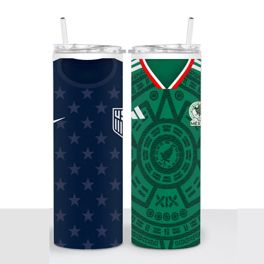Double-Sided USA & Mexico Soccer Jersey 20oz Skinny Tumbler Mexican/American Fan Travel Cup (Copy)