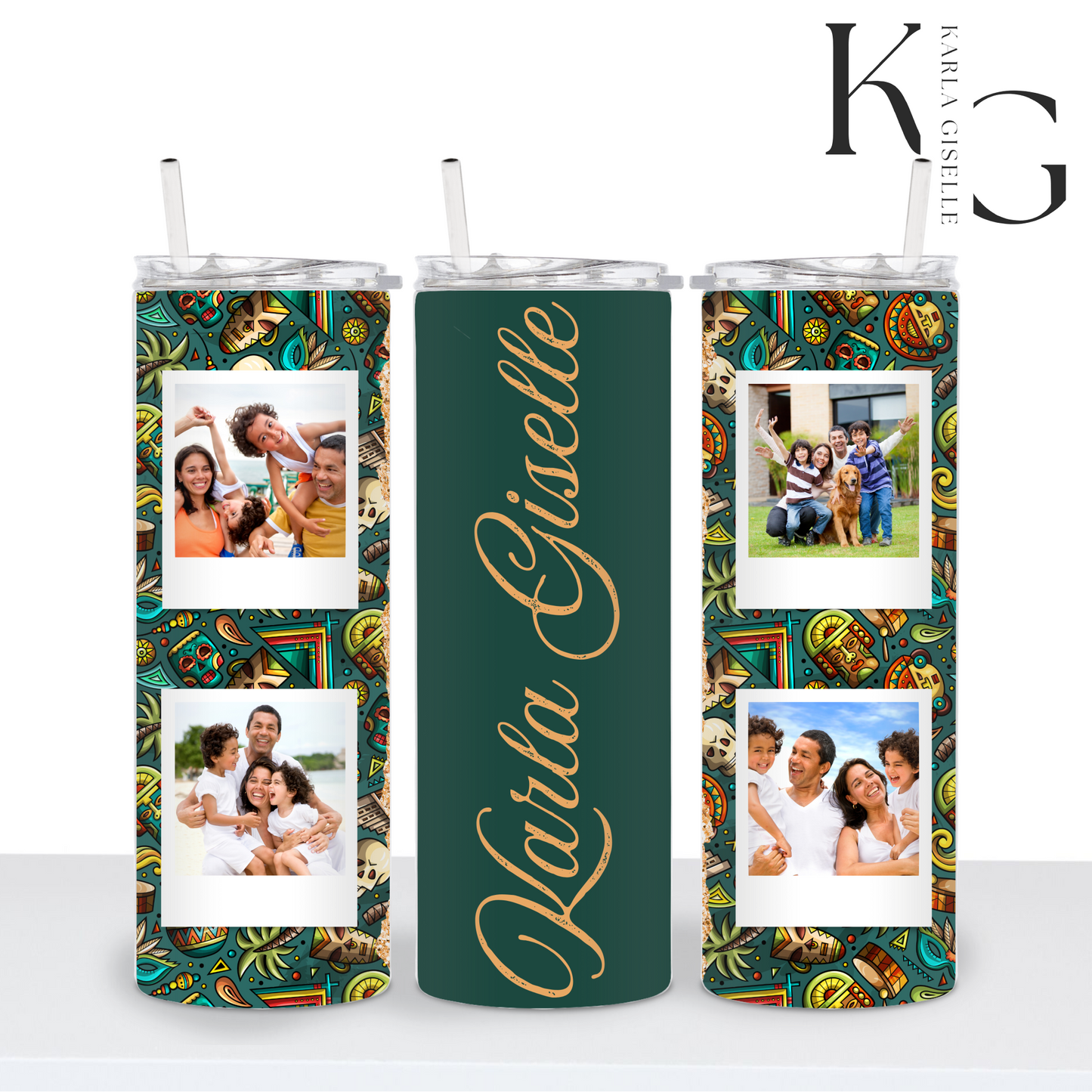 Personalized Aztec Design 4 Photo & Custom Text Tumbler