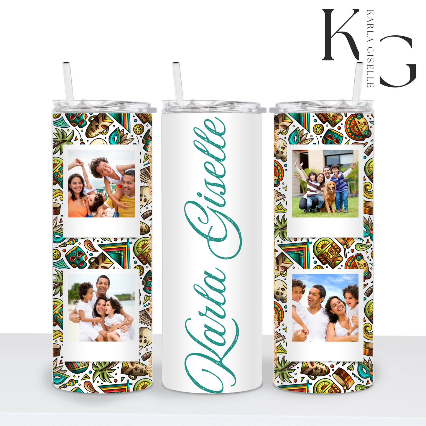 Personalized Aztec Design 4 Photo & Custom Text Tumbler