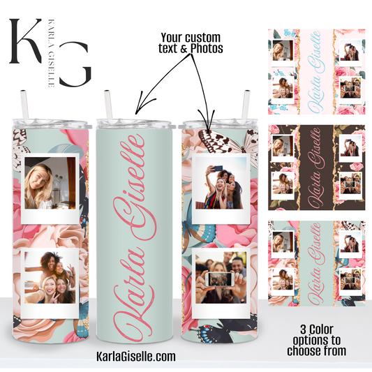 Personalized Floral Design 4 Photo & Custom Text Tumbler