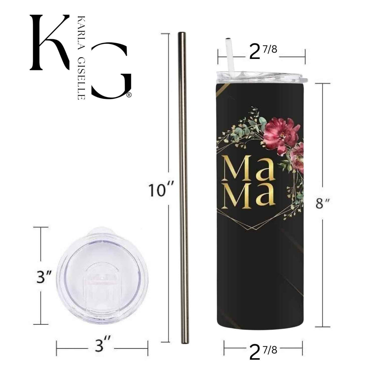 Elegant Mama, Black and Gold Floral 20 oz Tumbler