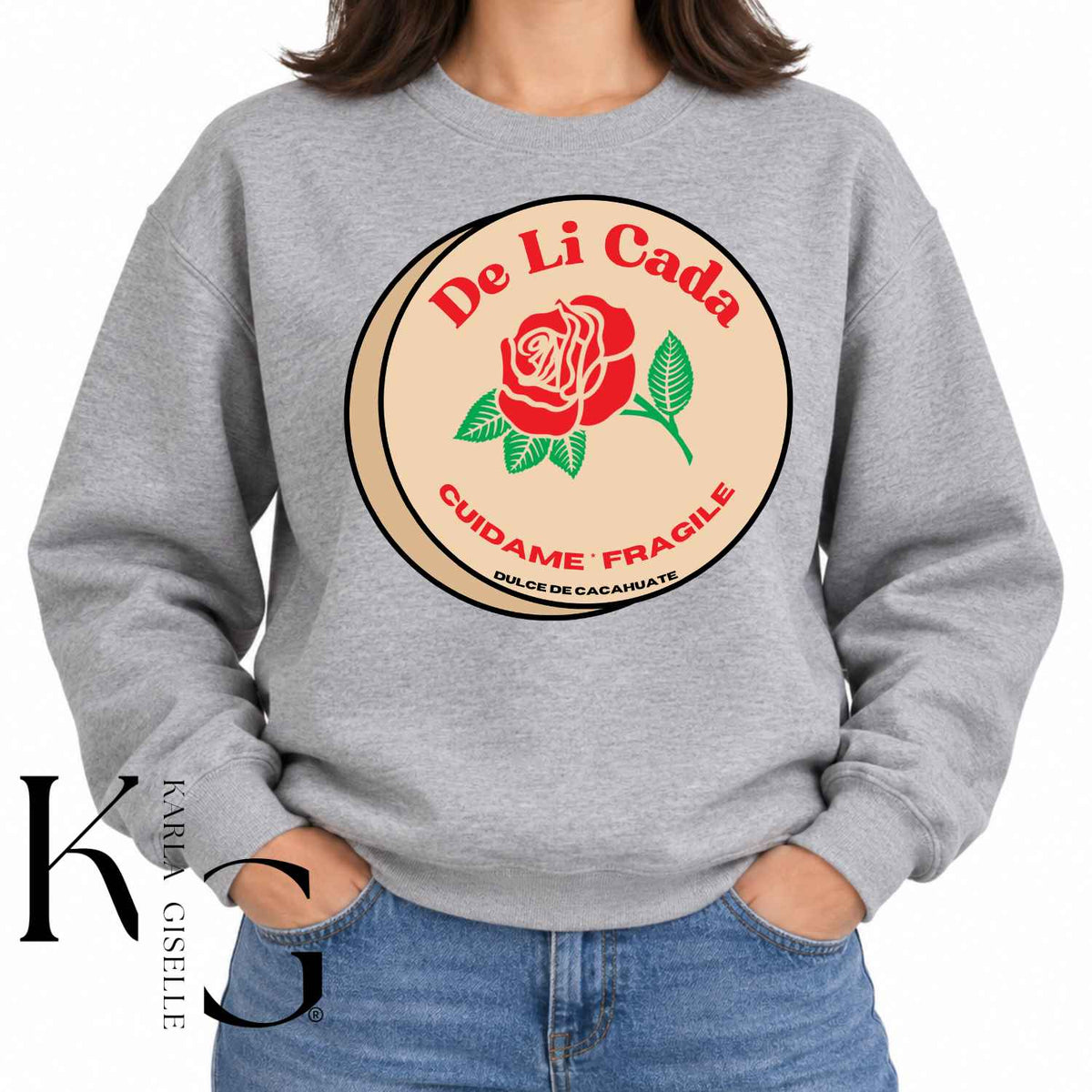 Gray sweatshirt with Delicada graphic