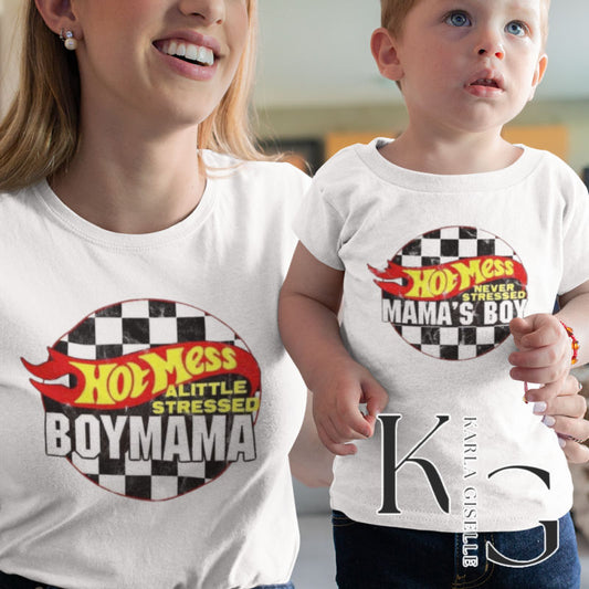 Mommy and Me Racer Hot Mess Boy Mom Shirt Set